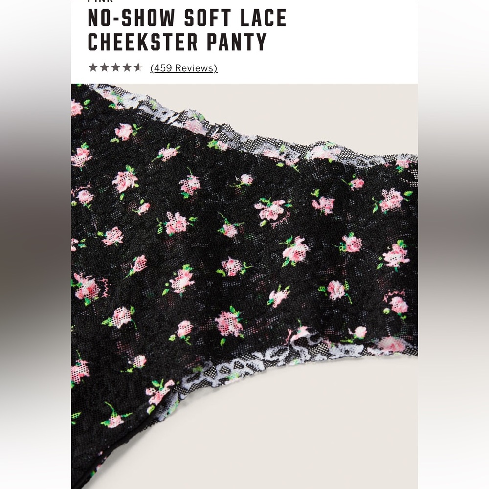 Victoria’s Secret PINK NWT No Show Soft Lace Cheekster Panty Small/Medium Black